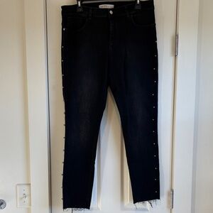 Zara | Basic Z1975 Denim Black Frayed Jeans Pants Size 12
